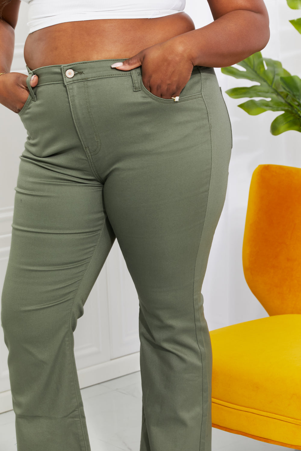 Clementine High-Rise Bootcut Jeans in Olive - Shop All Around Divas