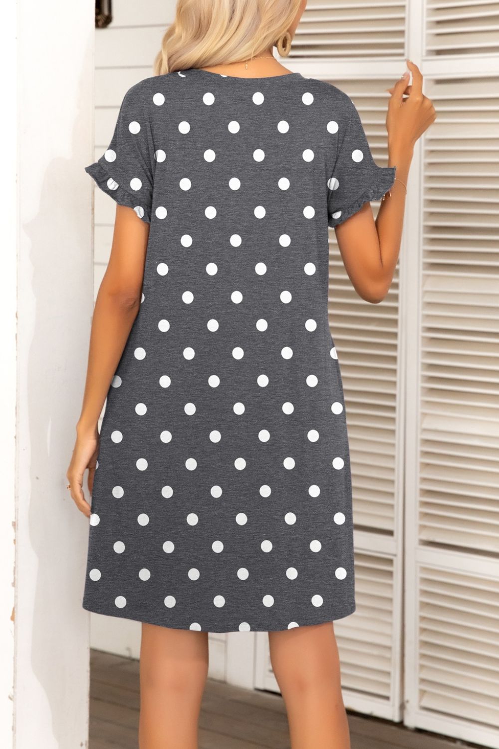 Flounce Sleeve Round Neck Dress with Pockets - Shop All Around Divas