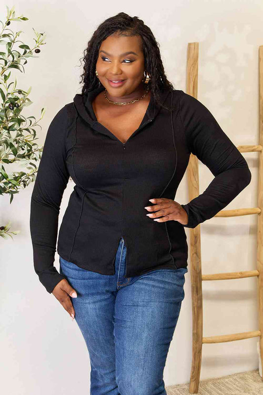 Culture Code Full Size Exposed Seam Long Sleeve Hoodie - Shop All Around Divas