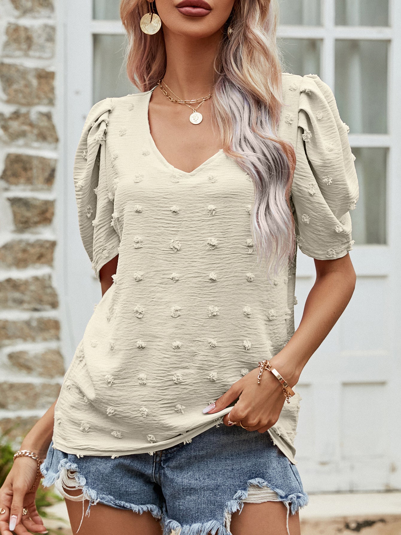 Swiss Dot Short Puff Sleeve Top - 3 Colors