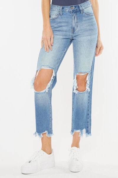 Kancan High Waist Chewed Up Straight Mom Jeans - Shop All Around Divas