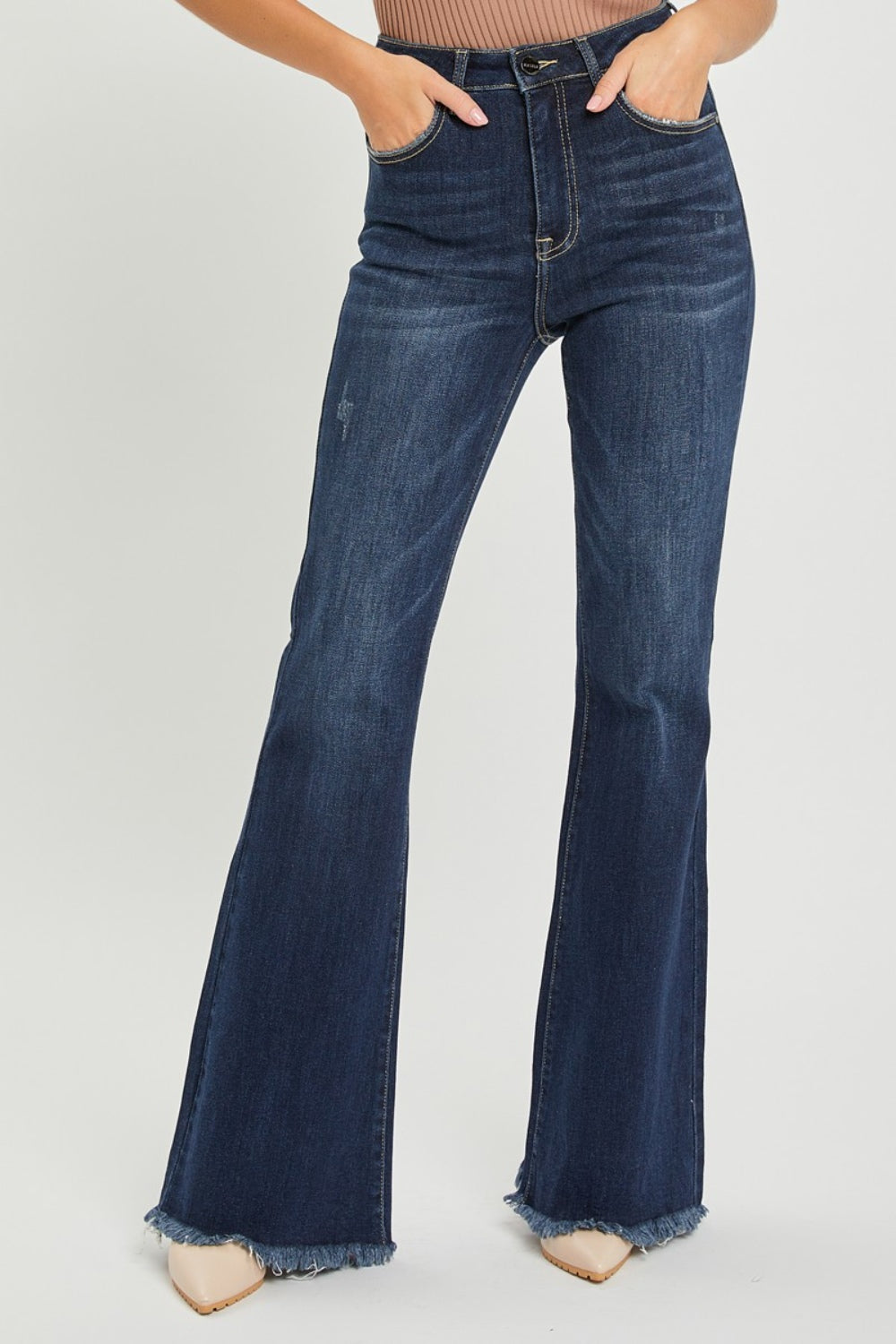 RISEN High Waist Raw Hem Flare Jeans - Shop All Around Divas