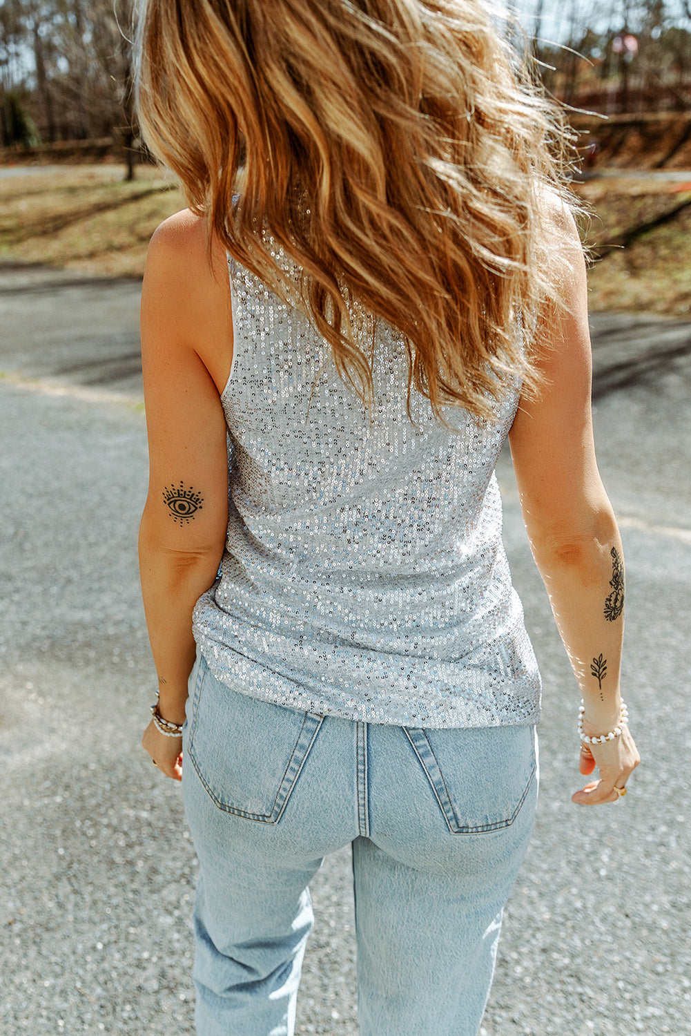 Sequin Button Front V-Neck Tank - Shop All Around Divas