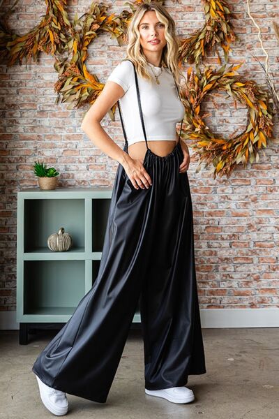 First Love Drawstring Back Spaghetti Strap Wide Leg Jumpsuit - Shop All Around Divas