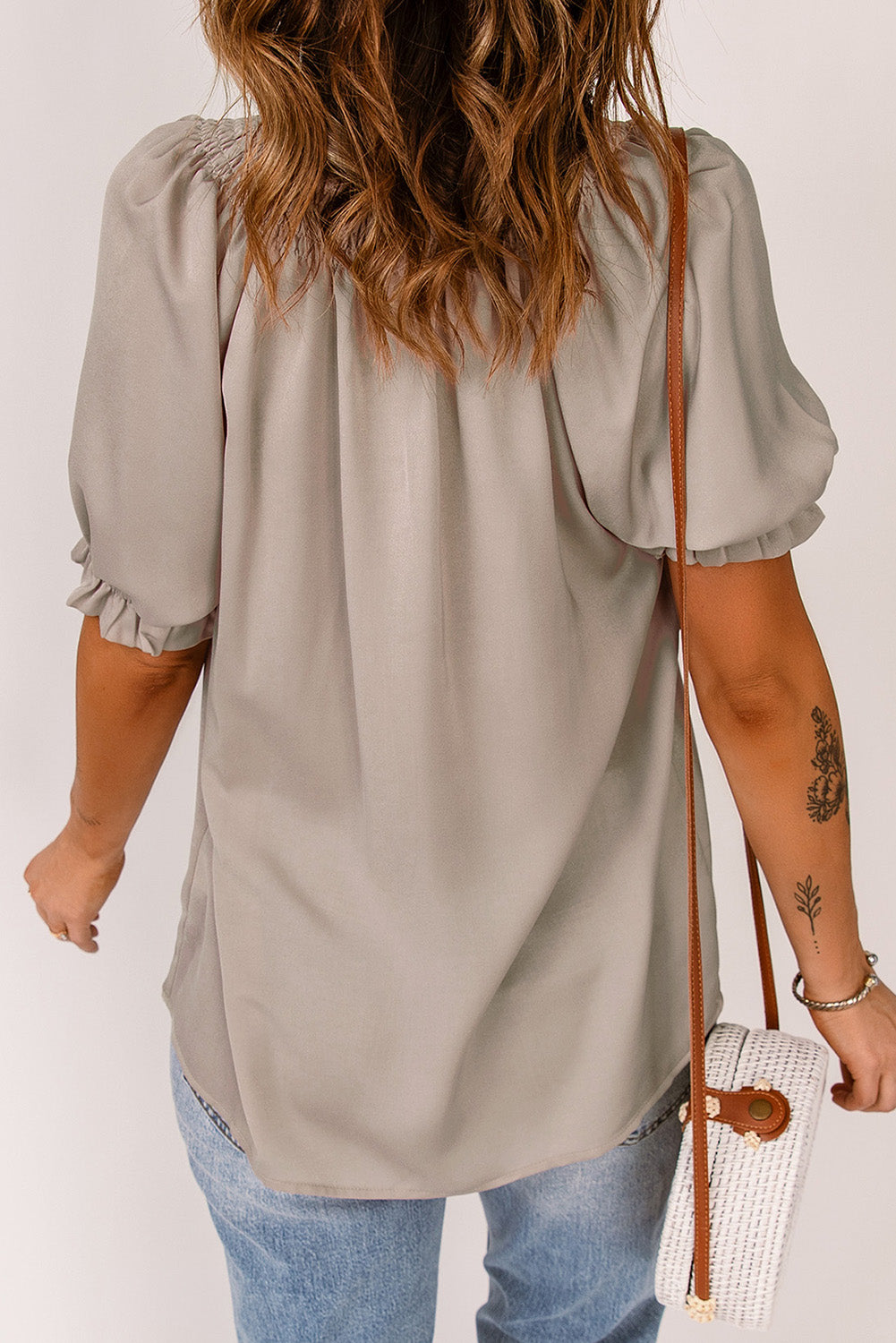 Smocked Frill Trim Flounce Sleeve Blouse - 2 colors