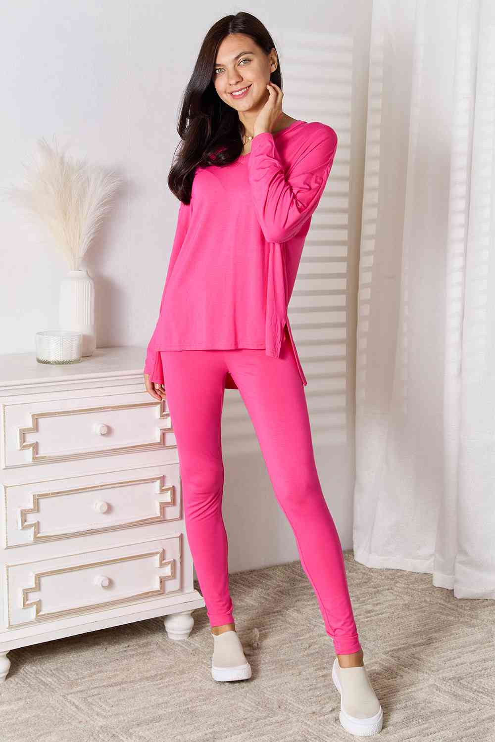 Basic Bae Full Size V-Neck Soft Rayon Long Sleeve Top and Pants Lounge Set - Shop All Around Divas