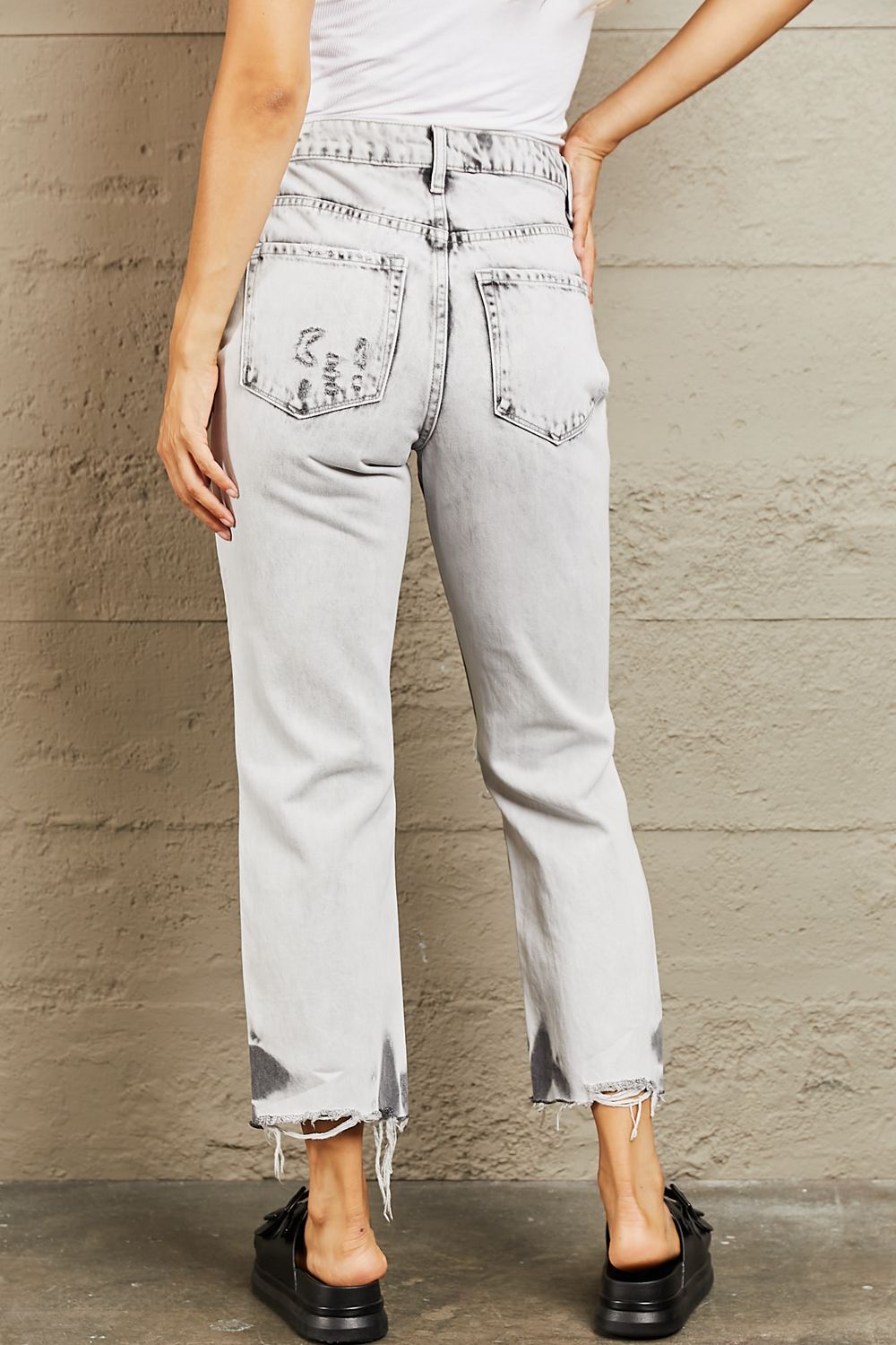 Erica Acid Wash Accent Cropped Mom Jeans