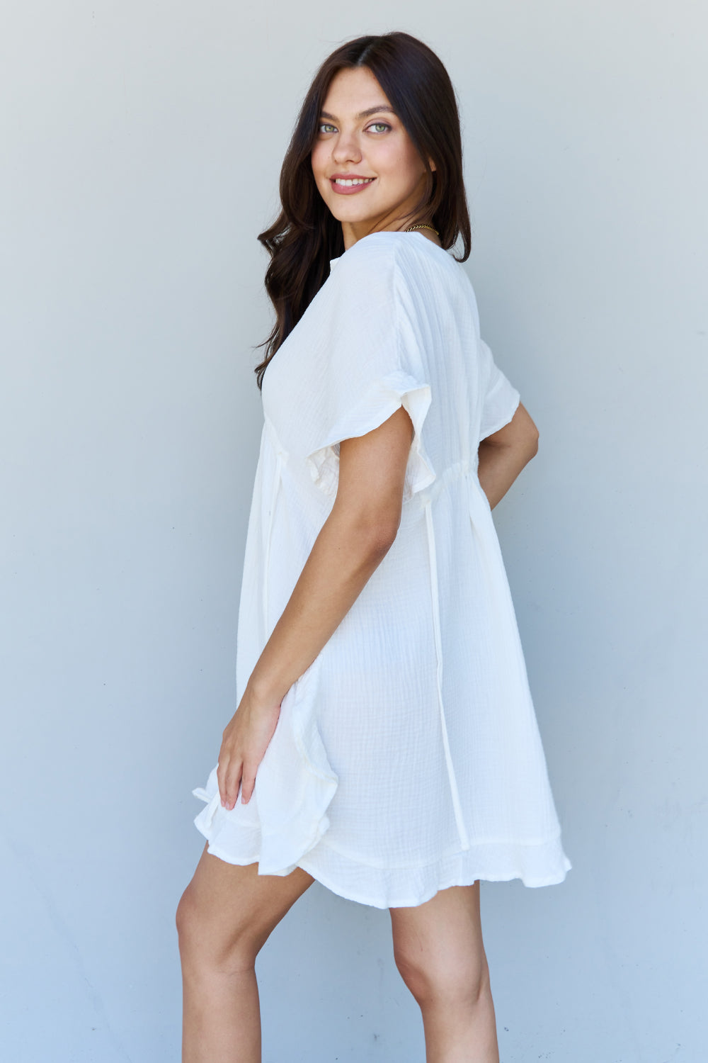 Out Of Time Ruffle Hem Dress in White - Shop All Around Divas