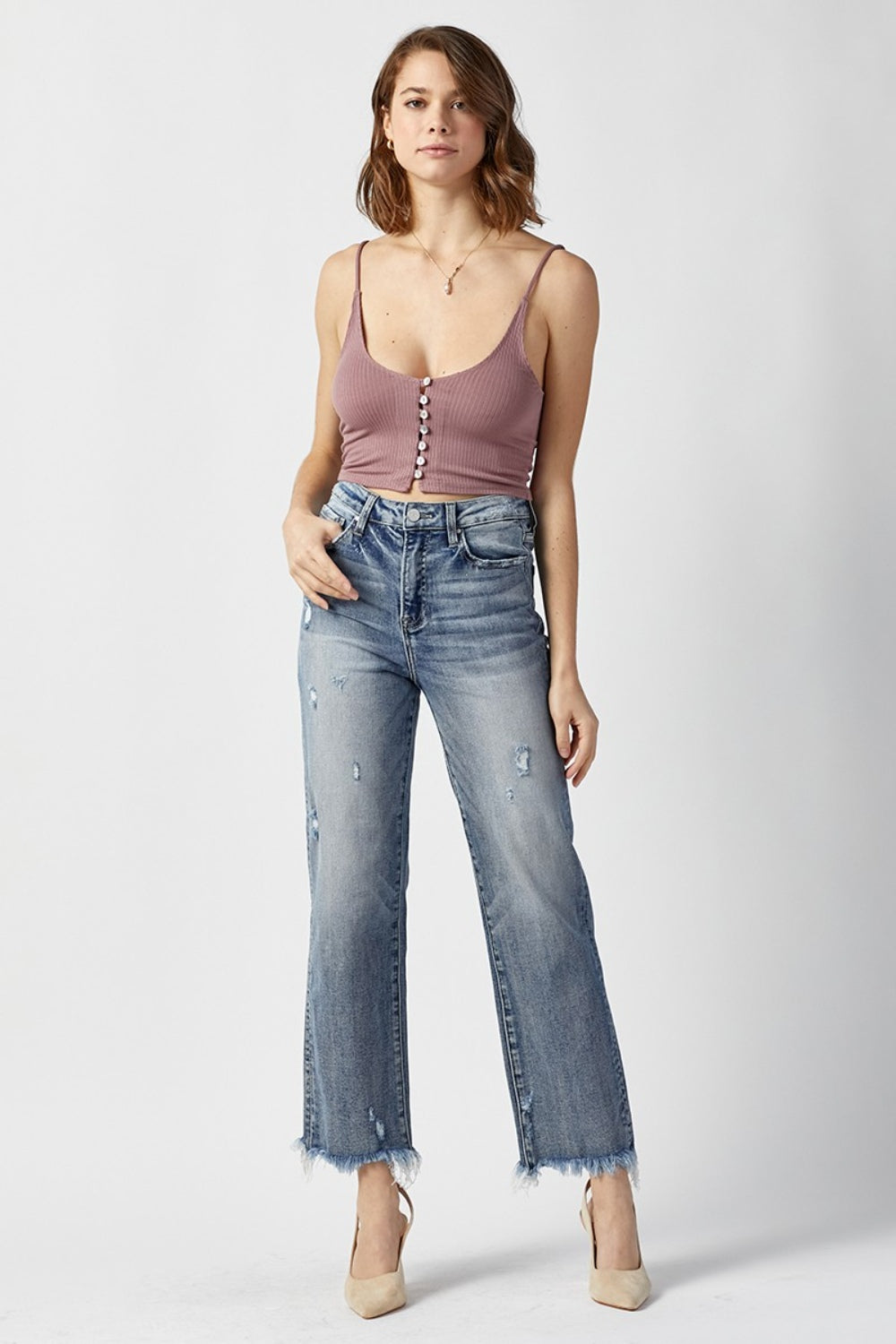 RISEN High Waist Raw Hem Straight Jeans - Shop All Around Divas