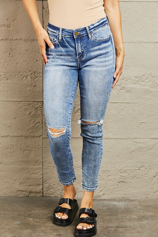 Anna Mid Rise Distressed Skinny Jeans