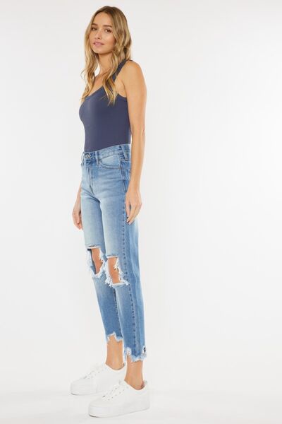 Kancan High Waist Chewed Up Straight Mom Jeans - Shop All Around Divas