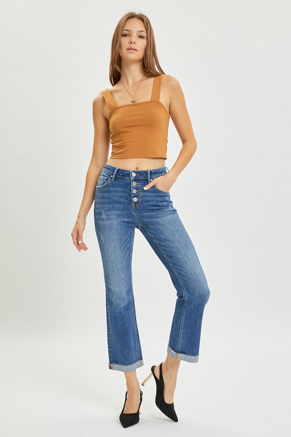 RISEN Button Fly Cropped Bootcut Jeans - Shop All Around Divas