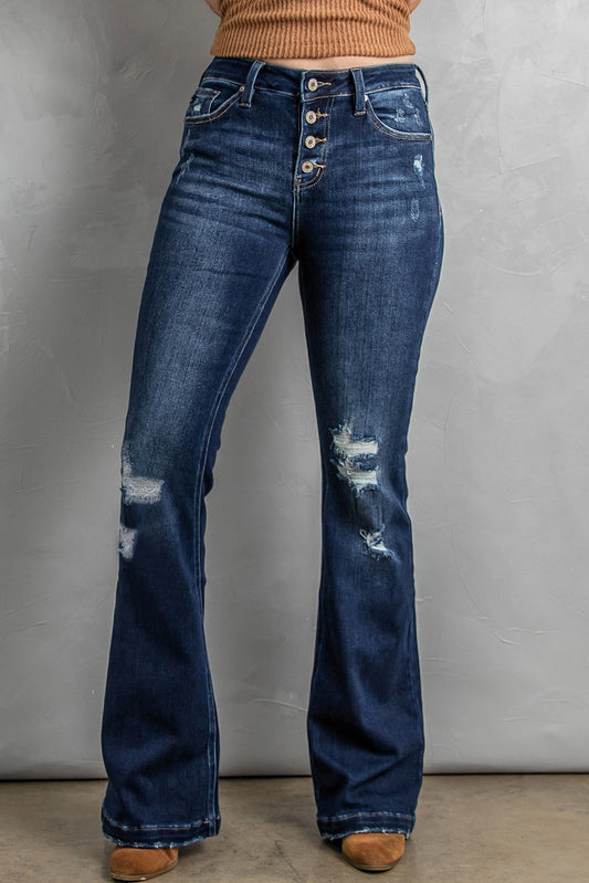 Button Fly Distressed Bootcut Jeans - Shop All Around Divas