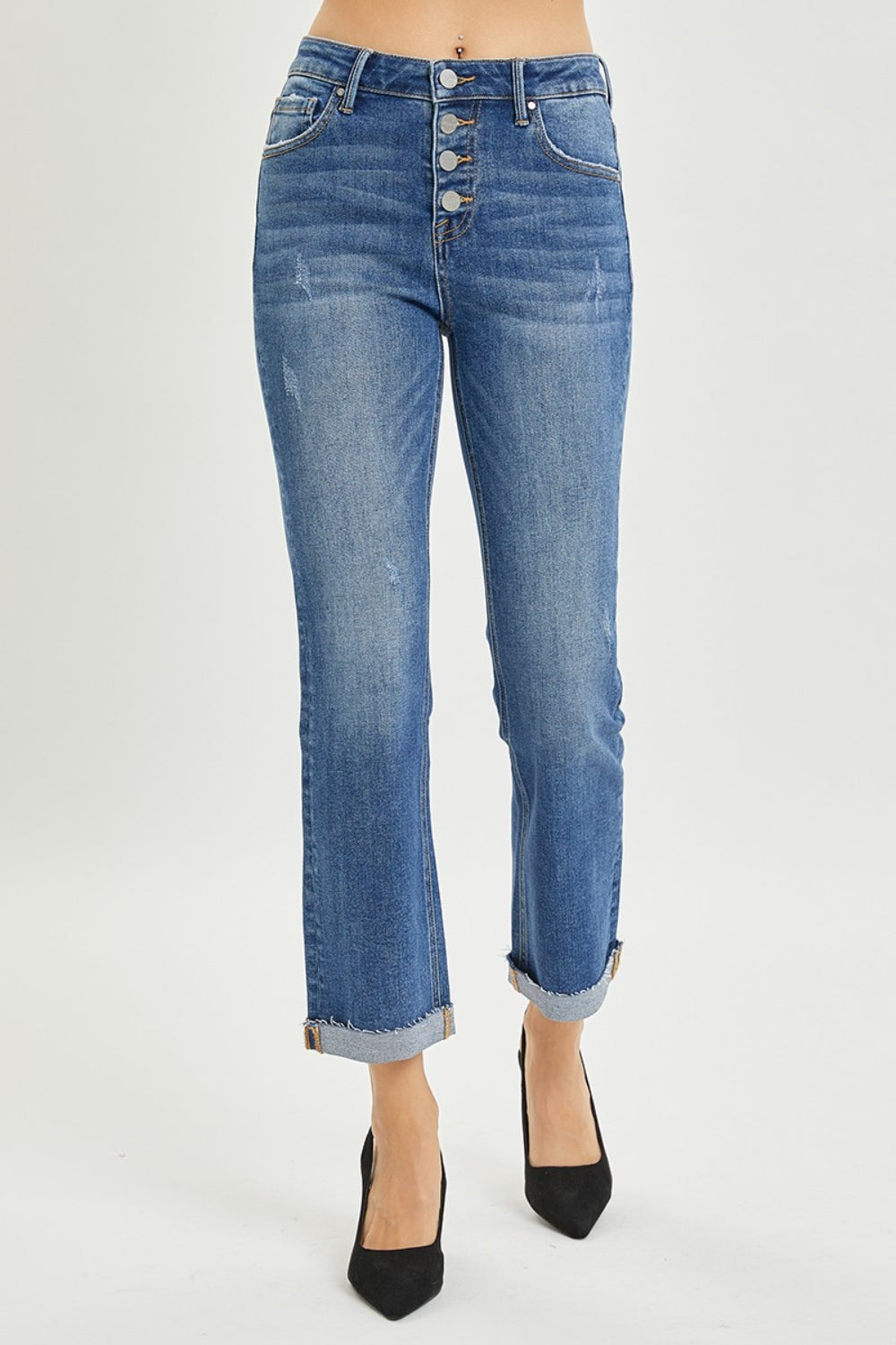 RISEN Button Fly Cropped Bootcut Jeans - Shop All Around Divas