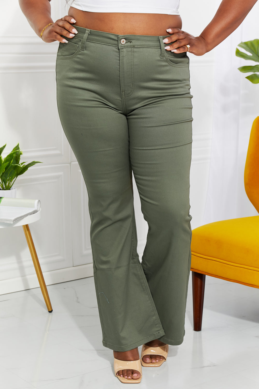 Clementine High-Rise Bootcut Jeans in Olive - Shop All Around Divas