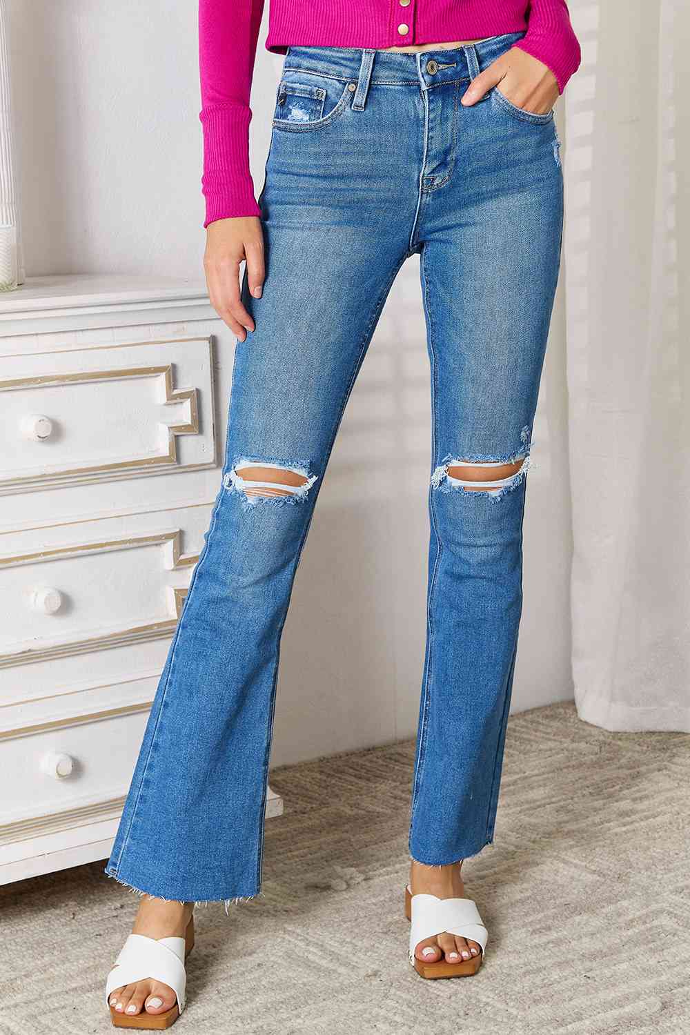 Kancan Distressed Raw Hem Bootcut Jeans - Shop All Around Divas