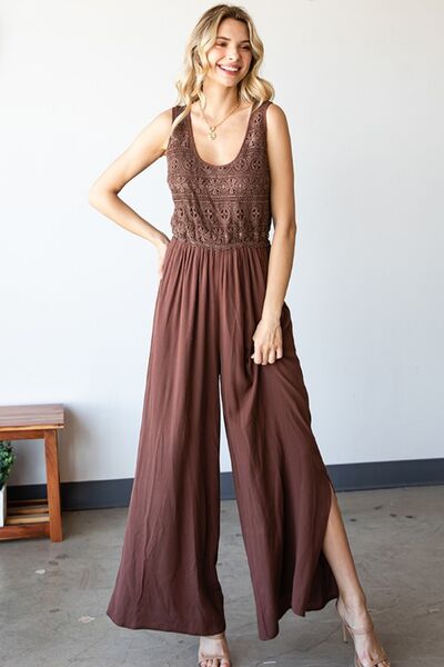 First Love Tie Back Sleeveless Slit Wide Leg Jumpsuit - Shop All Around Divas