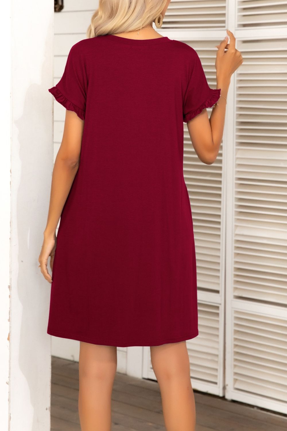 Flounce Sleeve Round Neck Dress with Pockets - Shop All Around Divas