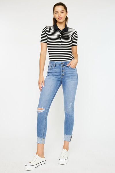 Kancan Distressed Cat's Whiskers Button Fly Jeans - Shop All Around Divas