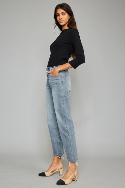 Kancan High Waist Raw Hem Cropped Wide Leg Jeans - Shop All Around Divas