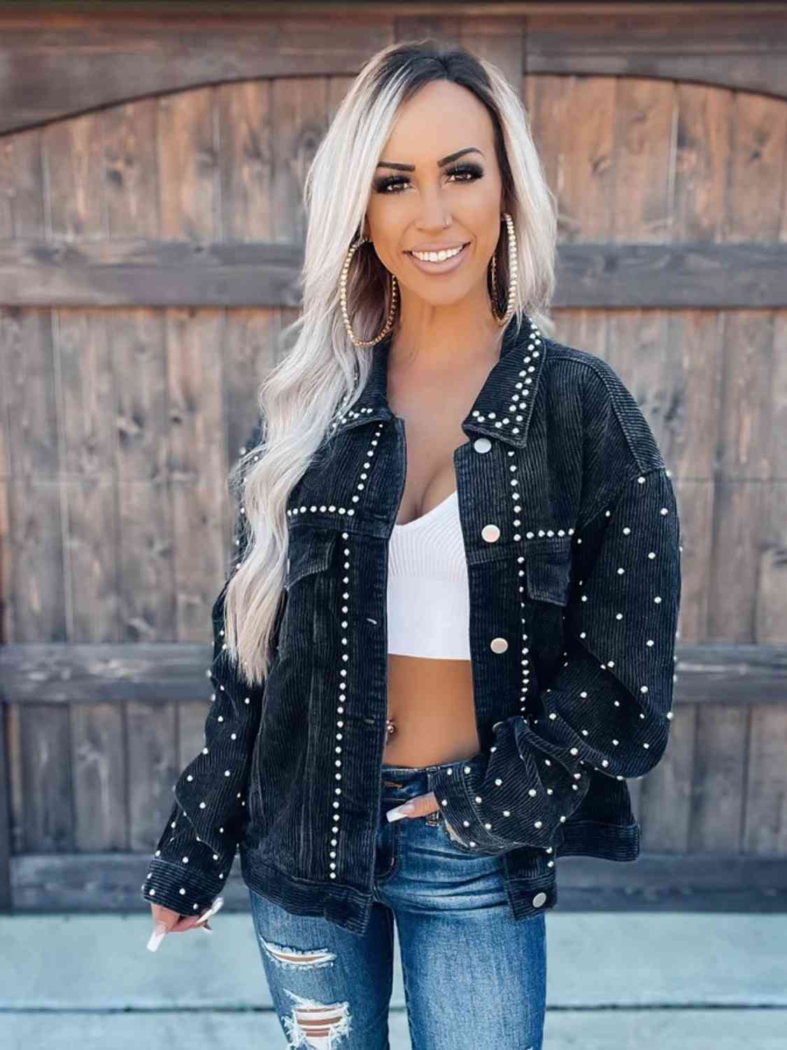 Chantell Studded Button Down Jacket - Shop All Around Divas