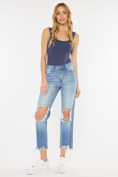 Kancan High Waist Chewed Up Straight Mom Jeans - Shop All Around Divas