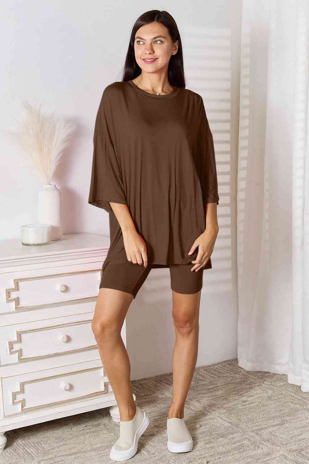 Basic Bae Full Size Soft Rayon Three-Quarter Sleeve Top and Shorts Set - Shop All Around Divas