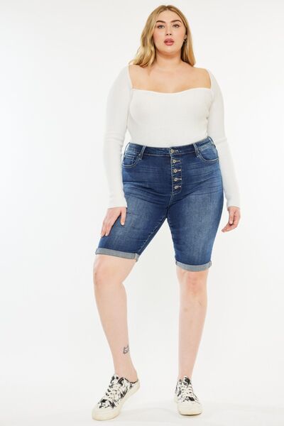 Kancan Full Size Cat's Whiskers Button Fly Denim Shorts - Shop All Around Divas