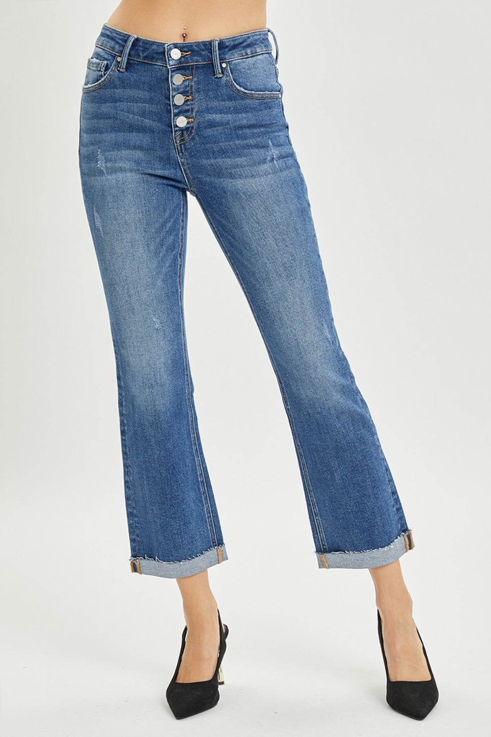 RISEN Button Fly Cropped Bootcut Jeans - Shop All Around Divas