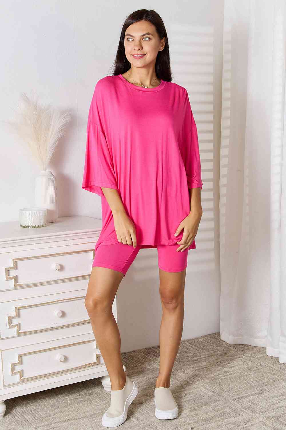 Basic Bae Full Size Soft Rayon Three-Quarter Sleeve Top and Shorts Set - Shop All Around Divas