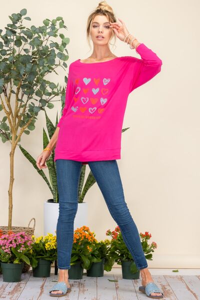 Celeste Full Size Heart Graphic Long Sleeve T-Shirt - Shop All Around Divas