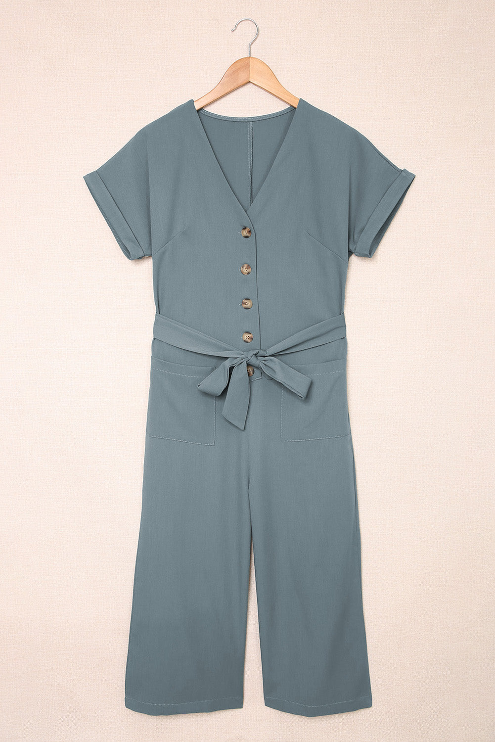 Tie-Waist Buttoned Cropped Jumpsuit - Shop All Around Divas