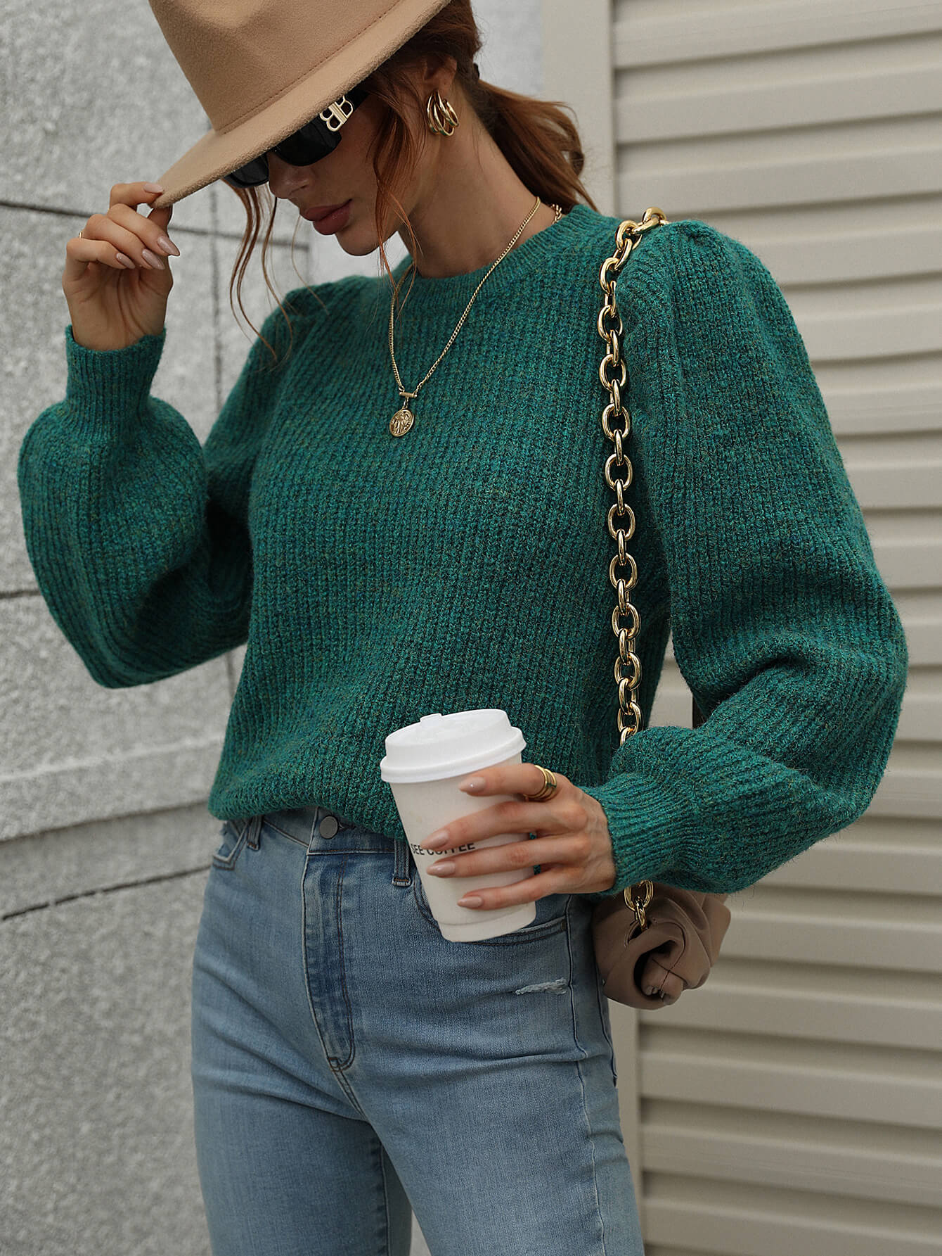 Heathered Lantern Sleeve Rib-Knit Sweater - 4 colors