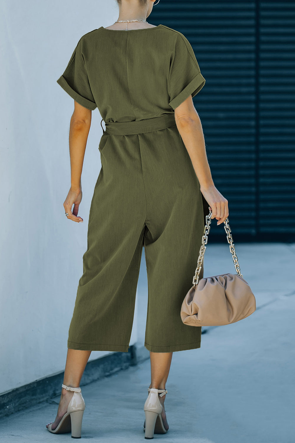 Tie-Waist Buttoned Cropped Jumpsuit - Shop All Around Divas