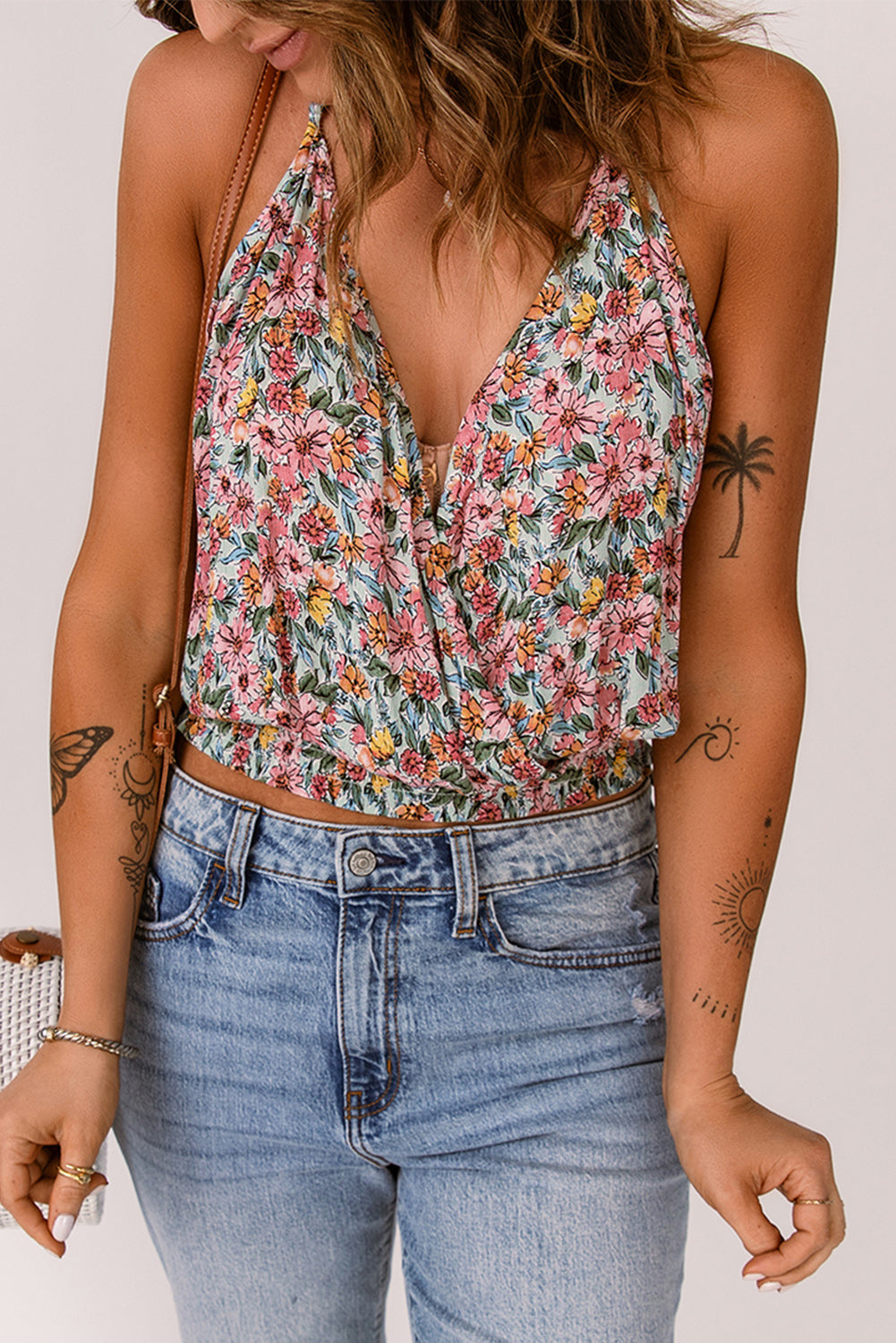 Floral Surplice Neck Top - Shop All Around Divas