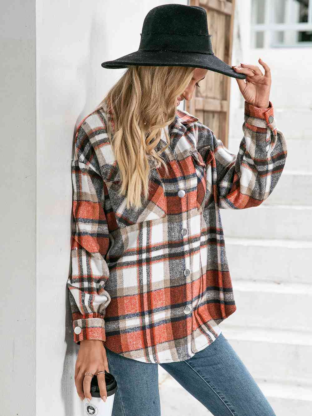 Meet You Outside Plaid Button Down Curved Hem Shacket - 3 Colors