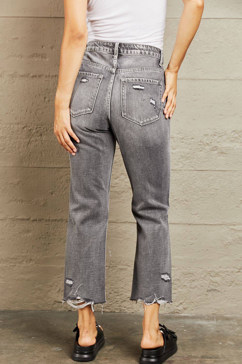 Cassie Mid Rise Distressed Cropped Dad Jeans