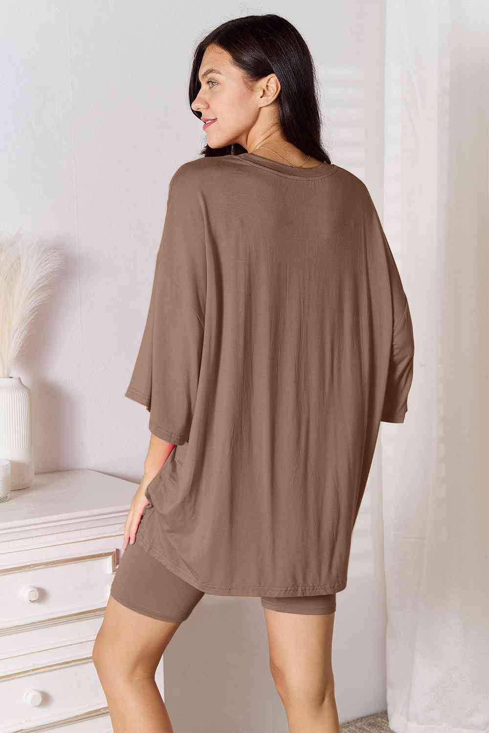 Basic Bae Full Size Soft Rayon Three-Quarter Sleeve Top and Shorts Set - Shop All Around Divas