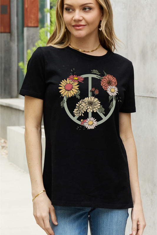 Flower Graphic Cotton Tee - 2 Colors