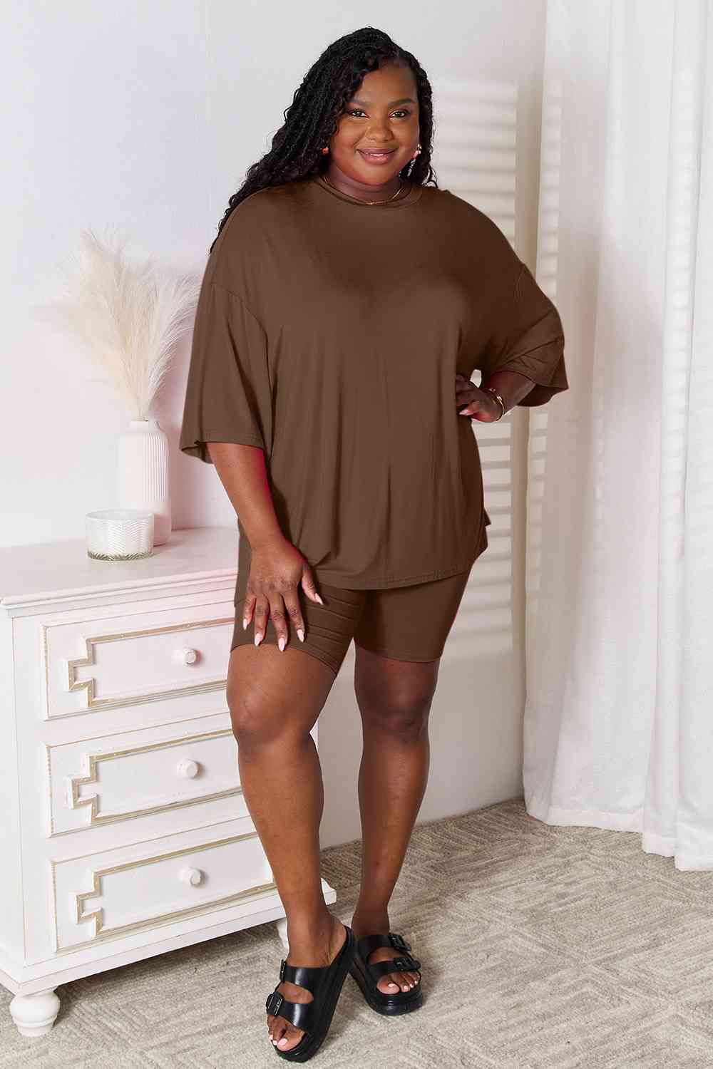 Basic Bae Full Size Soft Rayon Three-Quarter Sleeve Top and Shorts Set - Shop All Around Divas