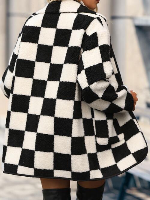 Double Take Checkered Button Front Coat with Pockets - Shop All Around Divas