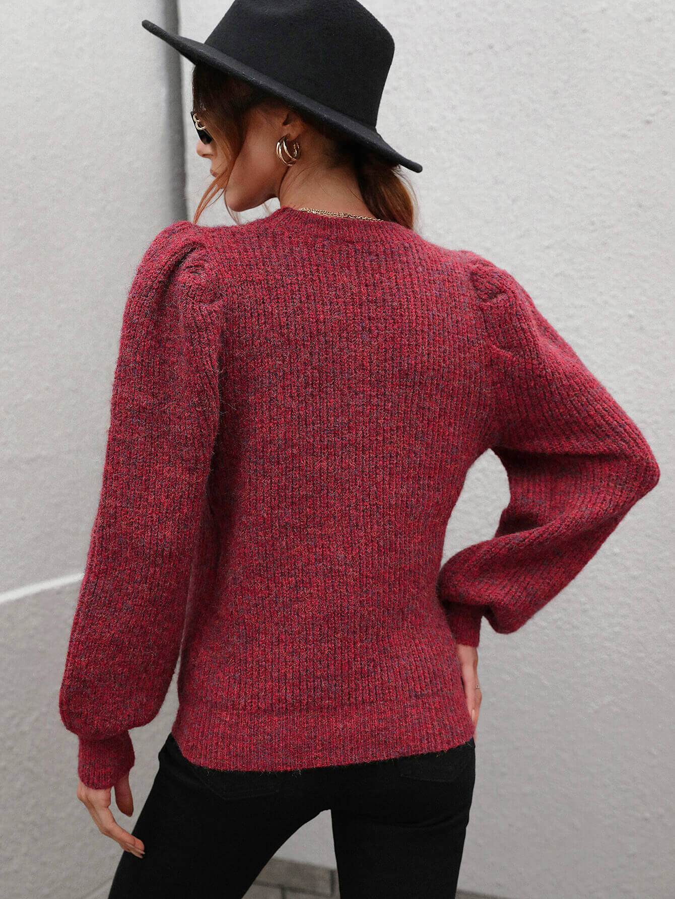 Heathered Lantern Sleeve Rib-Knit Sweater - 4 colors