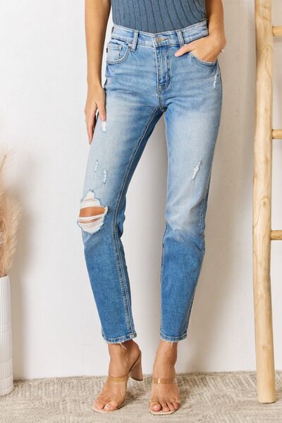 Kancan High Rise Distressed Slim Straight Jeans - Shop All Around Divas