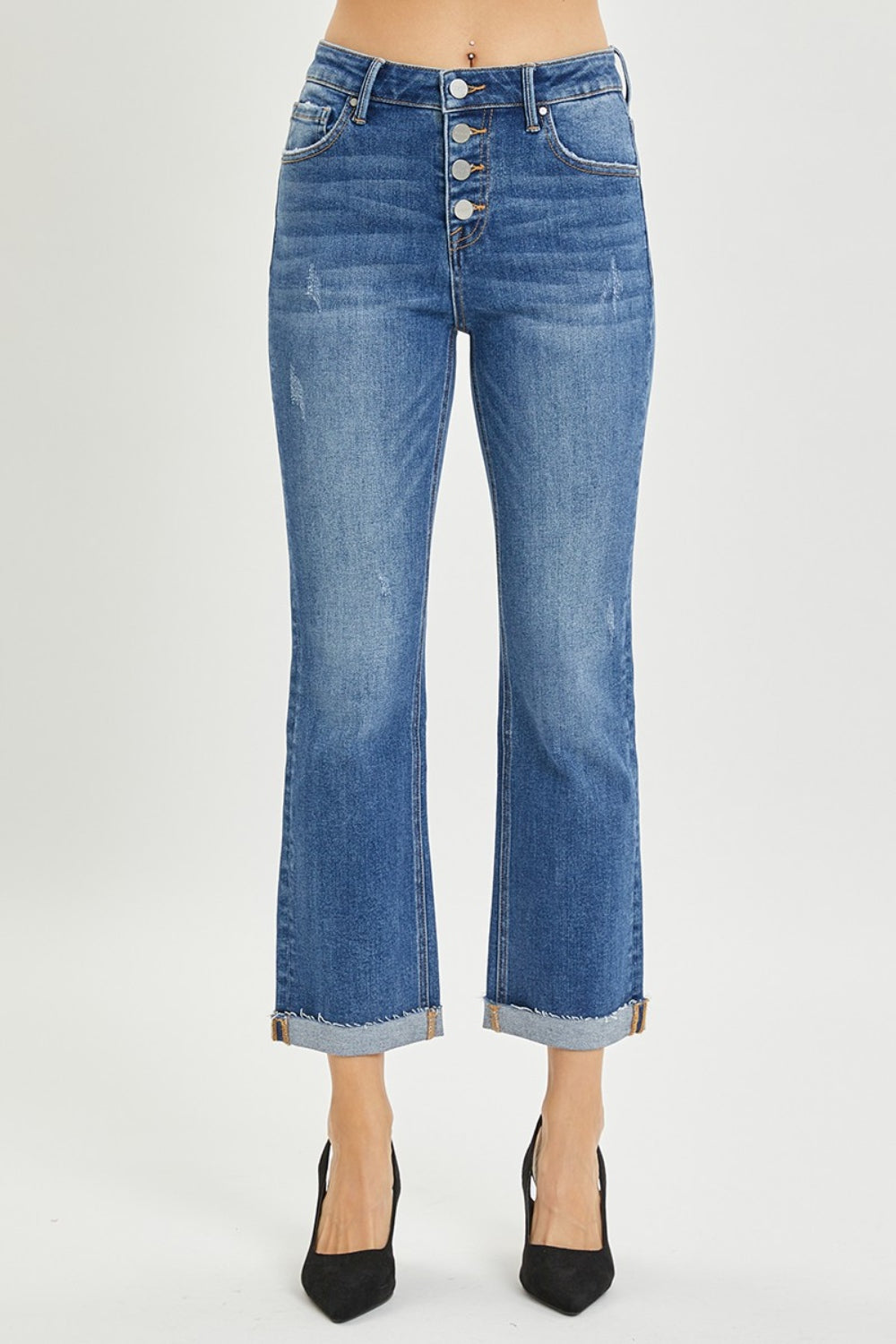 RISEN Button Fly Cropped Bootcut Jeans - Shop All Around Divas