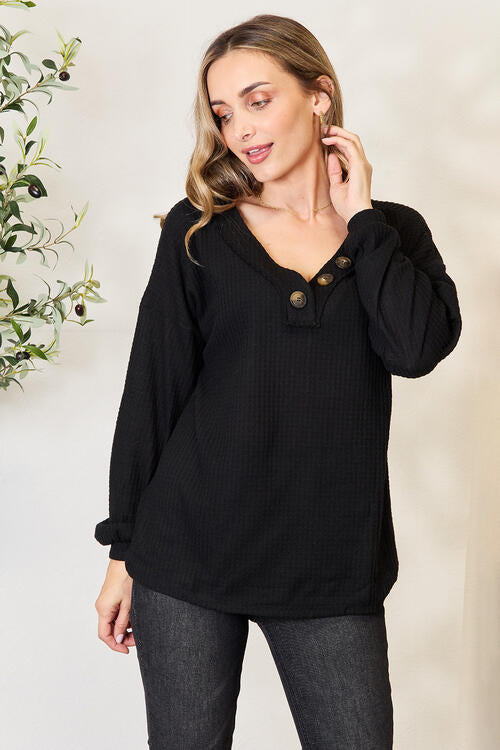 Zenana Buttoned Long Sleeve Blouse - Shop All Around Divas