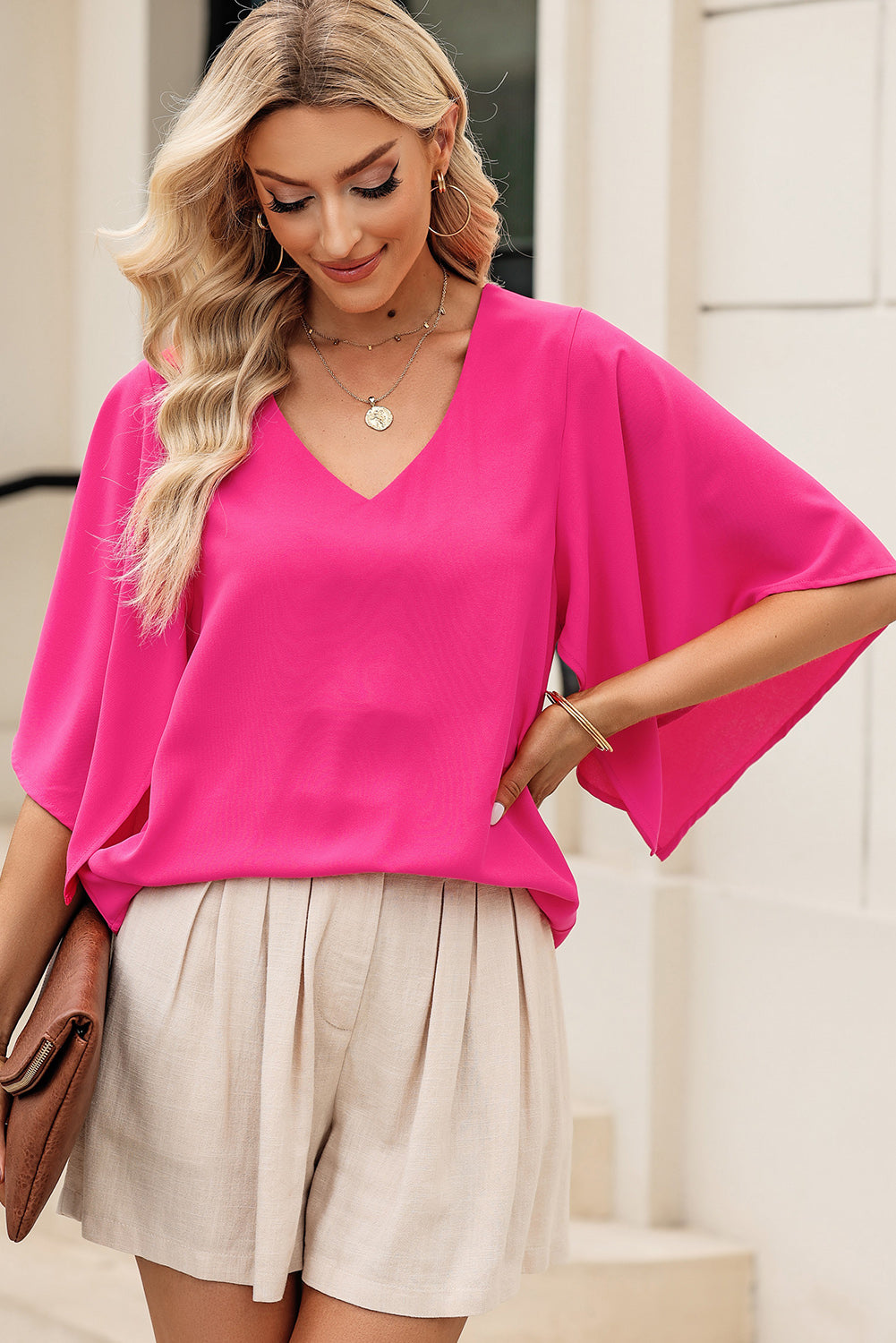 V-Neck Cloak Sleeve Blouse - Shop All Around Divas