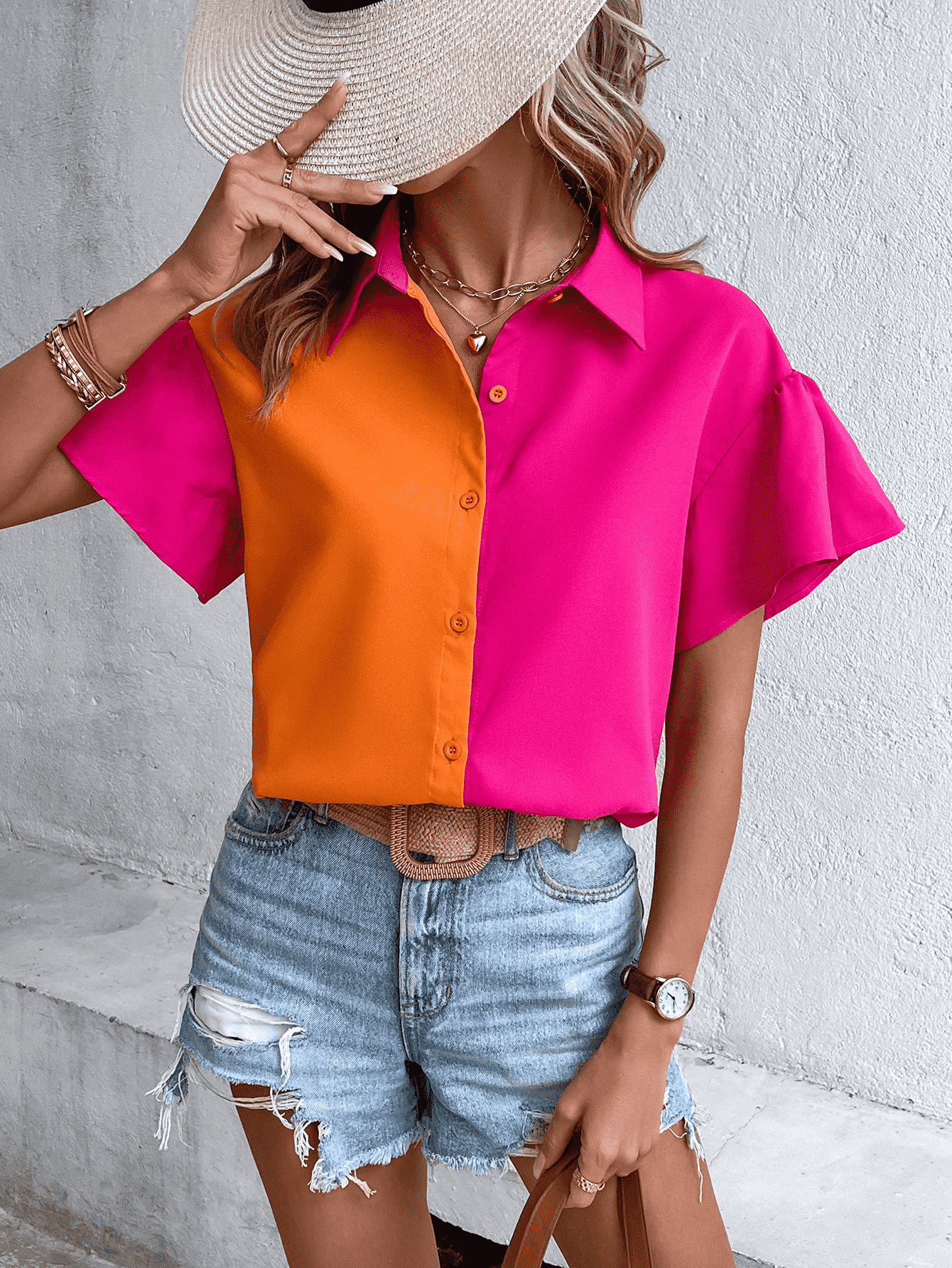 Contrast Short Sleeve Shirt - Shop All Around Divas