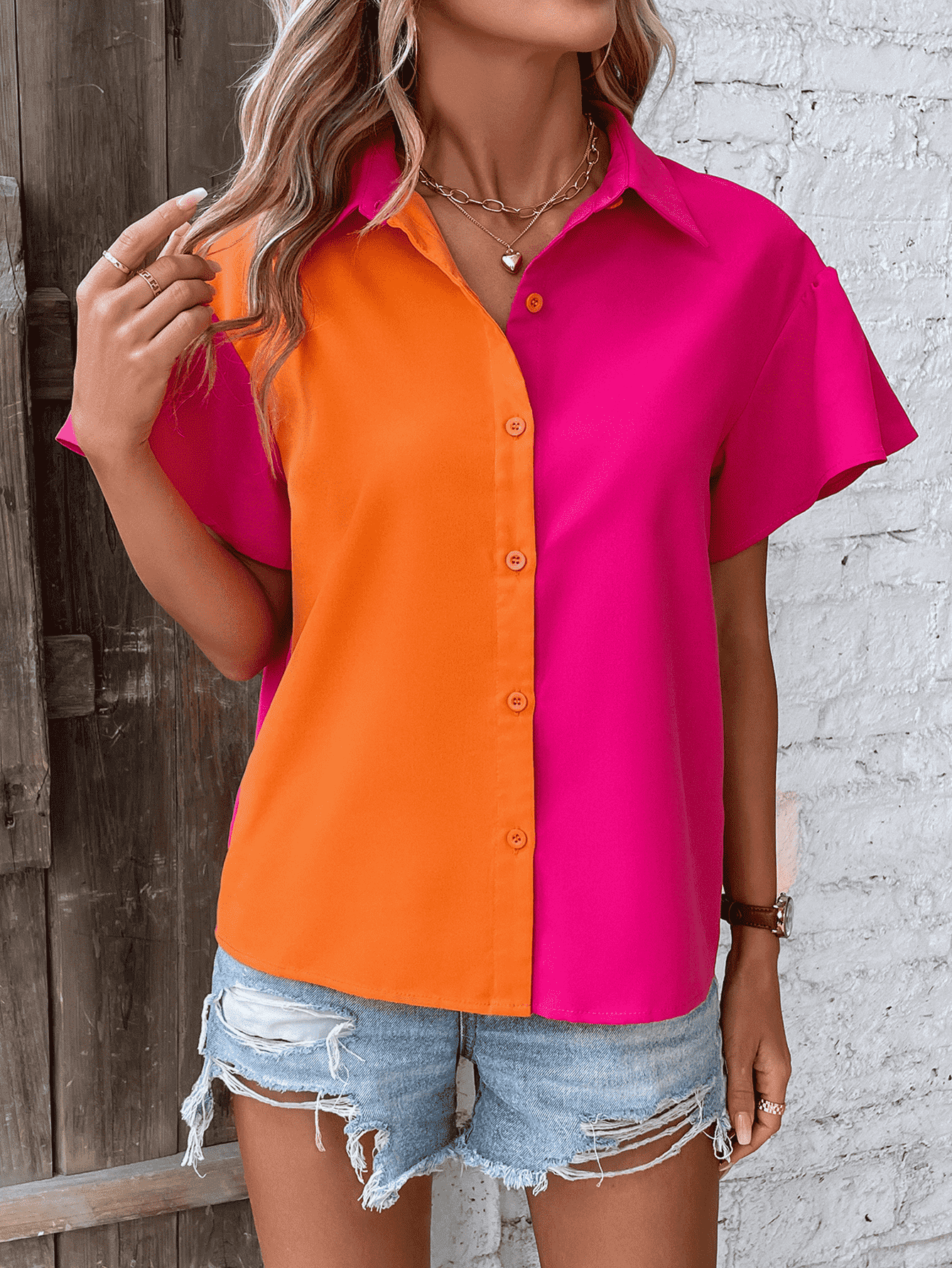 Contrast Short Sleeve Shirt - Shop All Around Divas