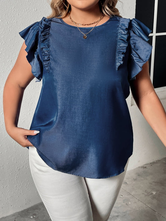 Round Neck Flounce Sleeve Blouse - CURVY - Shop All Around Divas