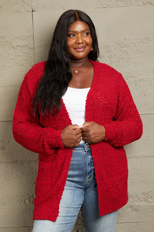 Falling For You Open Front Popcorn Cardigan - Shop All Around Divas